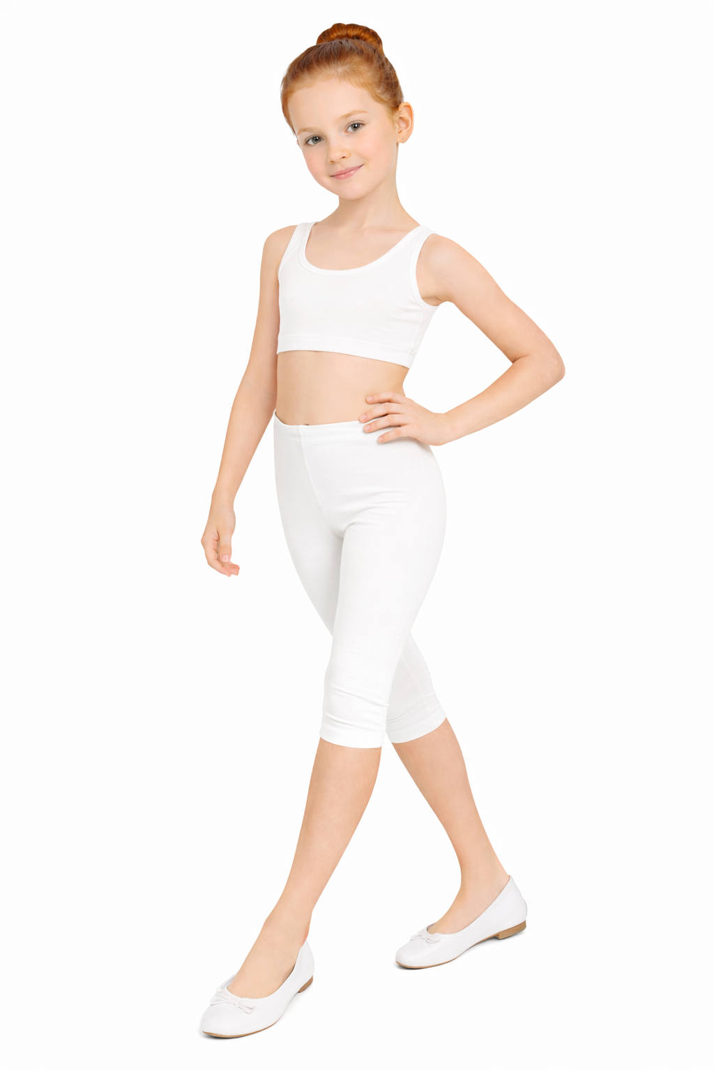 LEGGINS DANZA LYCRA TRE QUARTI BIANCO BAMBINA