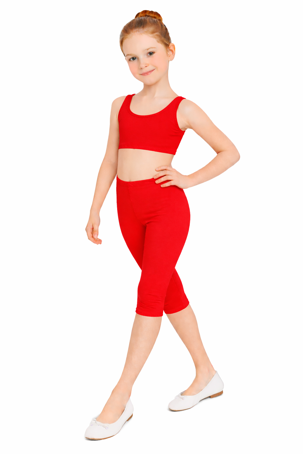  LEGGINS DANZA LYCRA TRE QUARTI ROSSO BAMBINA
