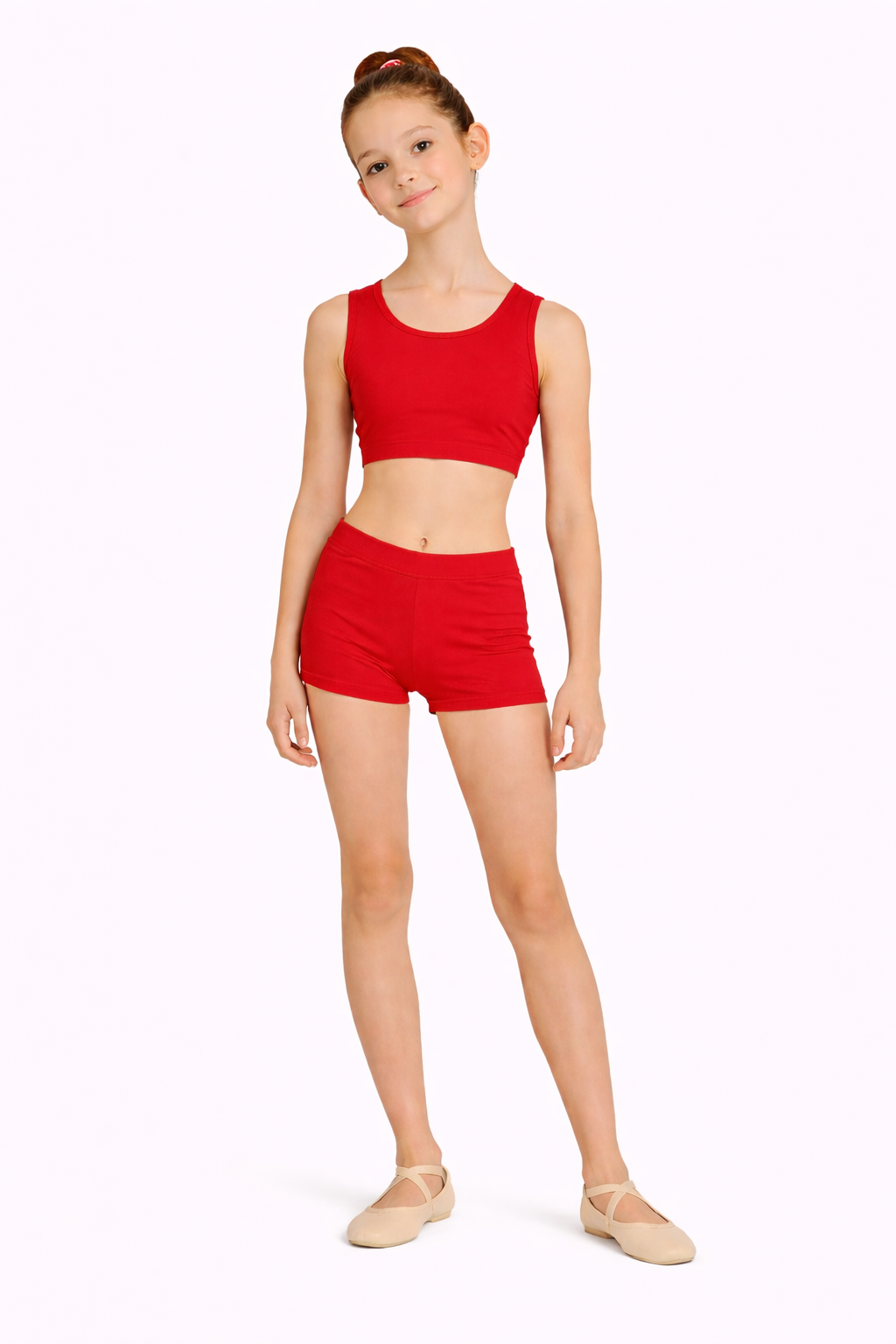 TOP DANZA LYCRA CORTO CON SPALLINE SPESSE ROSSO BAMBINA
