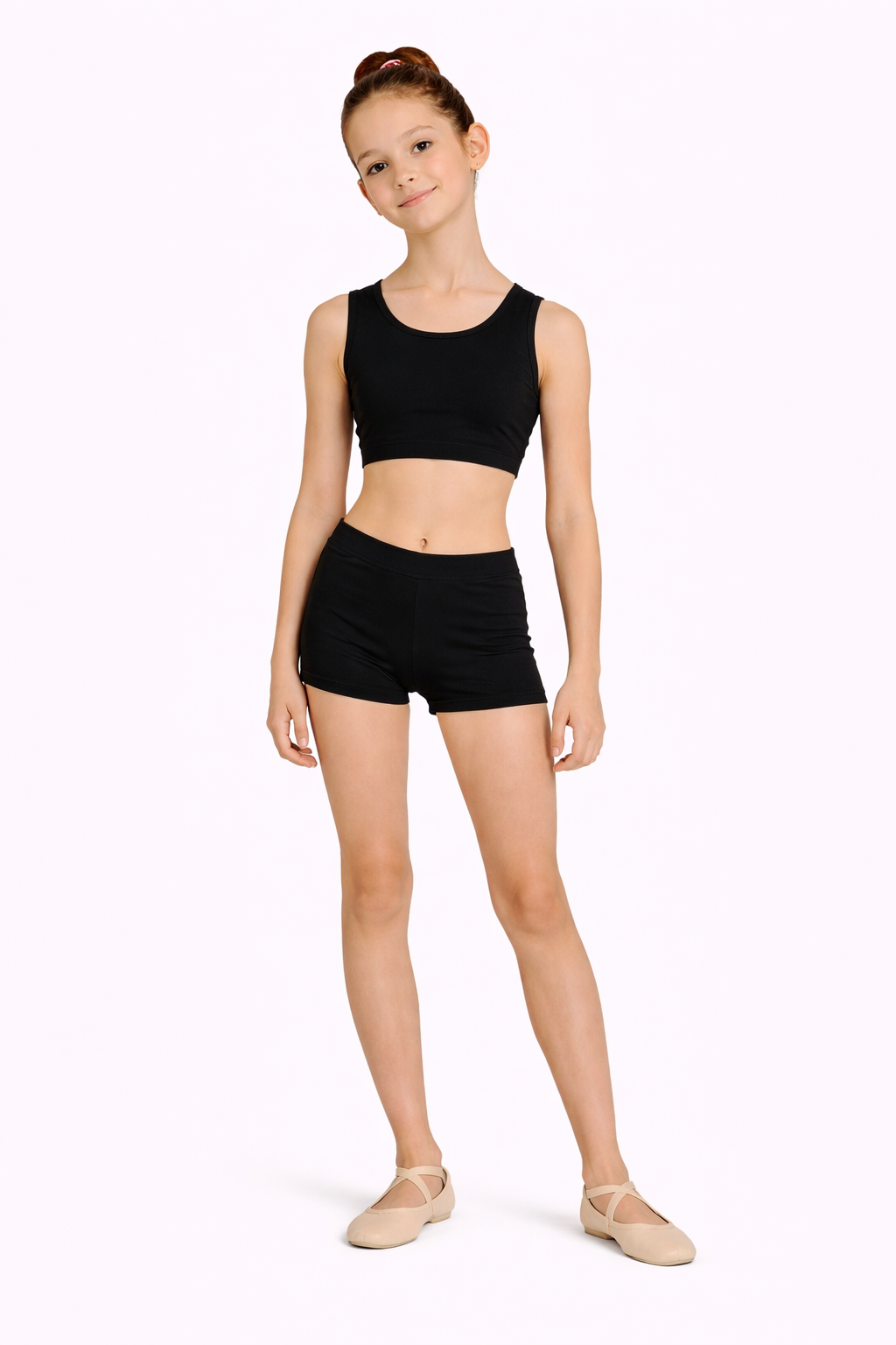 TOP DANZA LYCRA CORTO CON SPALLINE SPESSE NERO BAMBINA