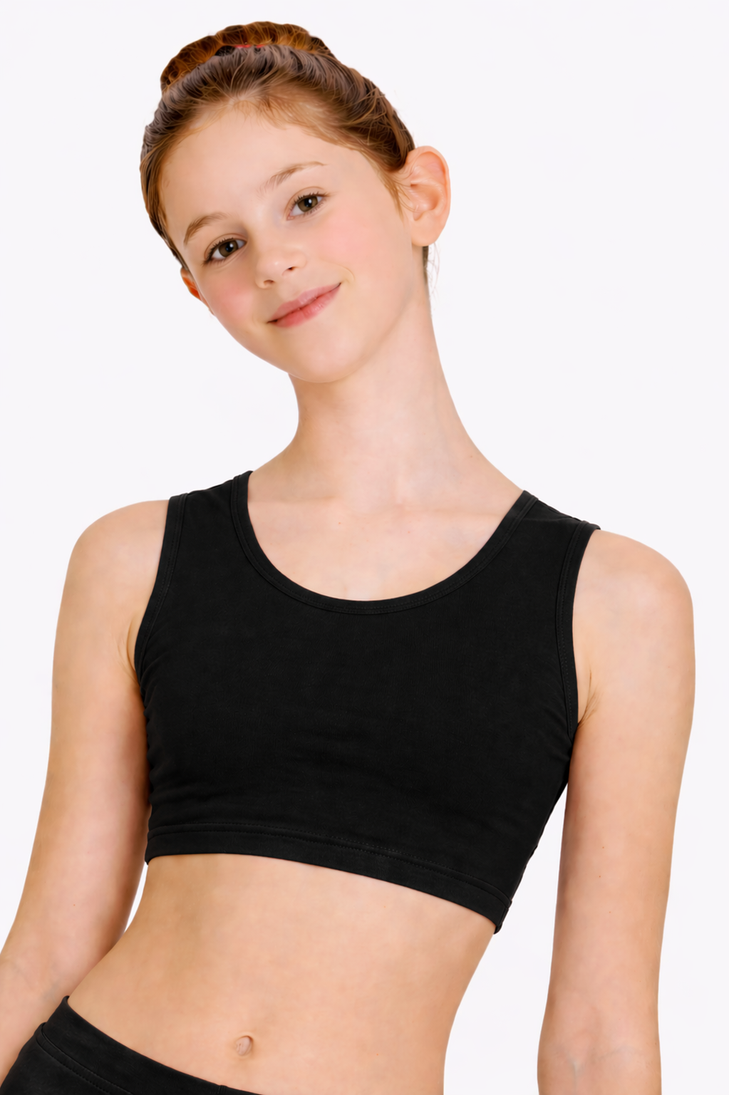 TOP DANZA LYCRA CORTO CON SPALLINE SPESSE NERO BAMBINA