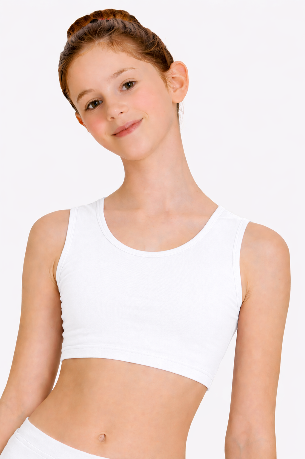 TOP DANZA LYCRA CORTO CON SPALLINE SPESSE BIANCO BAMBINA