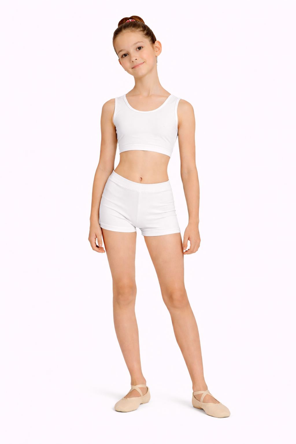 TOP DANZA LYCRA CORTO CON SPALLINE SPESSE BIANCO BAMBINA