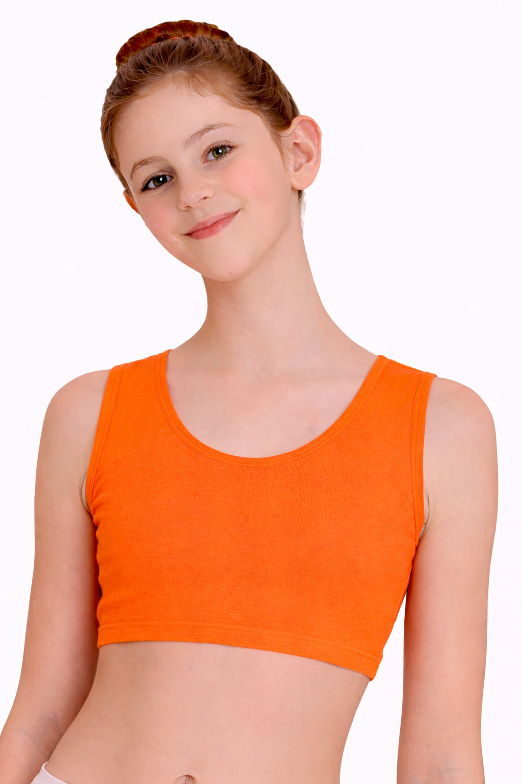 TOP DANZA LYCRA CORTO CON SPALLINE SPESSE ARANCIONE BAMBINA