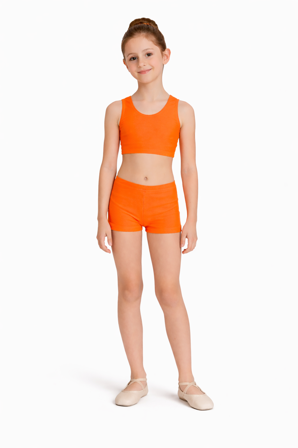 TOP DANZA LYCRA CORTO CON SPALLINE SPESSE ARANCIONE BAMBINA