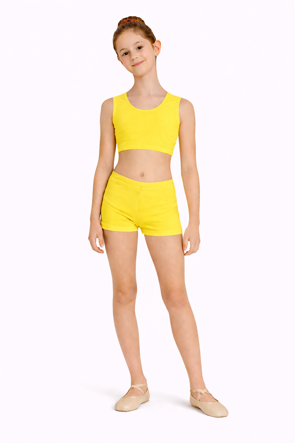 TOP DANZA LYCRA CORTO CON SPALLINE SPESSE GIALLO BAMBINA