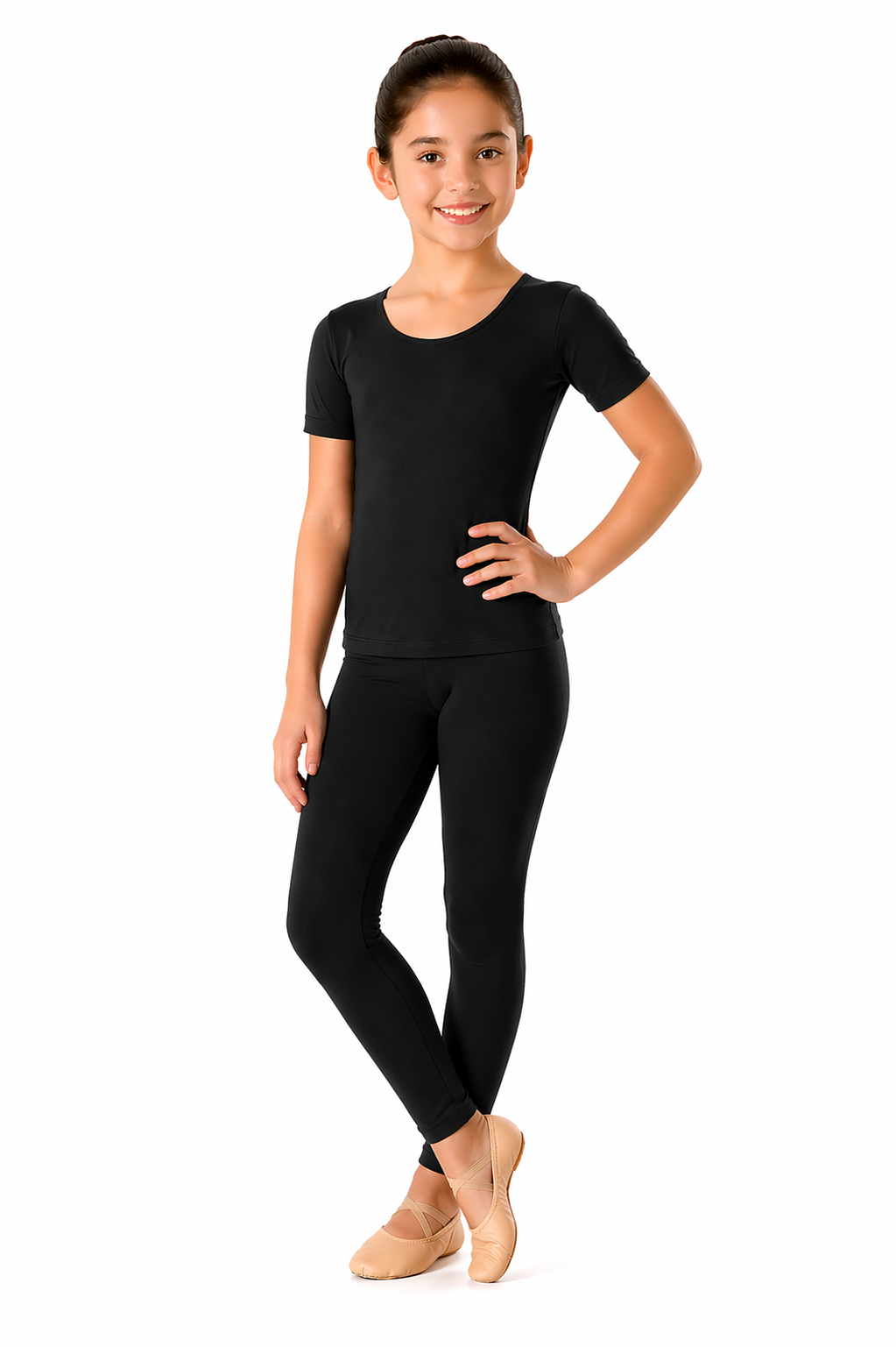 MAGLIETTA DANZA LYCRA MEZZA MANICA NERA BAMBINA