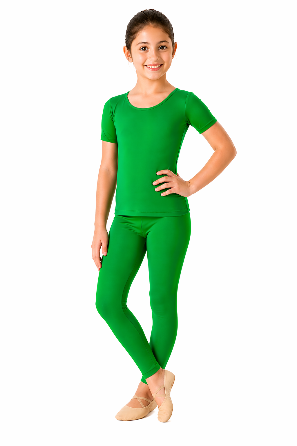 MAGLIETTA DANZA LYCRA MEZZA MANICA VERDE BAMBINA