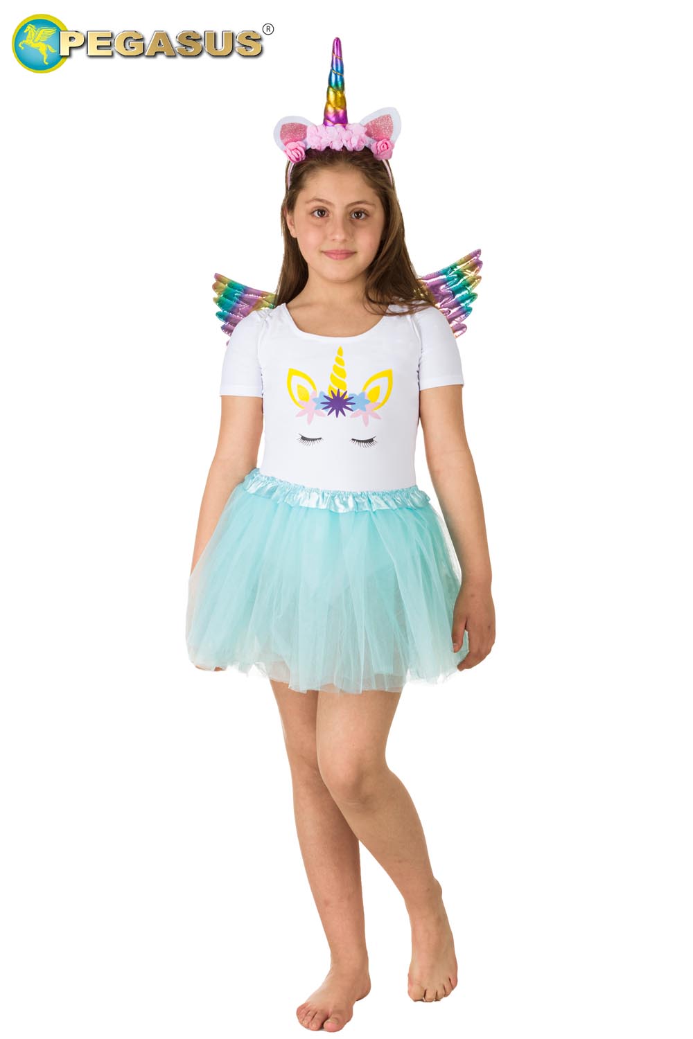 Costume da Completo danza unicorno celeste bambina